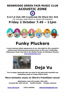 Funky Pluckers go clubbing at REDBRIDGE GREEN FAIR MUSIC CLUB @ R.A.F.A Club  | Ilford | United Kingdom